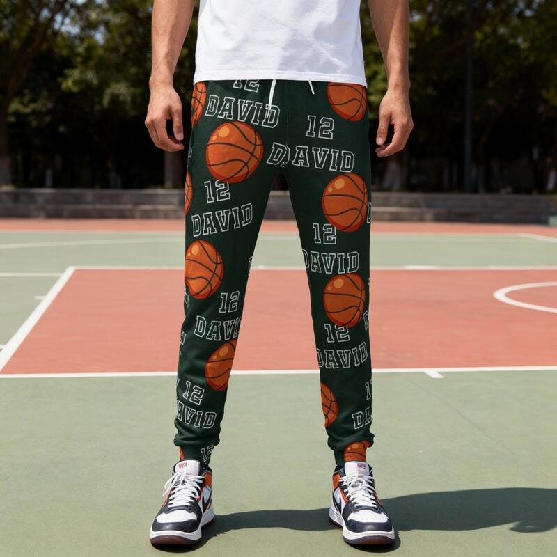 Personalized Unisex Sweatpants Custom Name and Number Basketball Design Gift for Sports Lover
