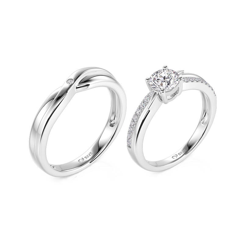 Jeulia Twist Minimalist Couple Rings Set Sterling Silver