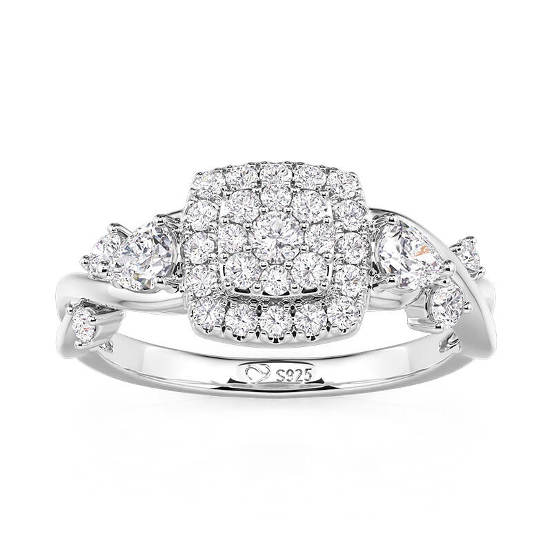 Jeulia Twisted Halo Multi Stone Engagement Ring