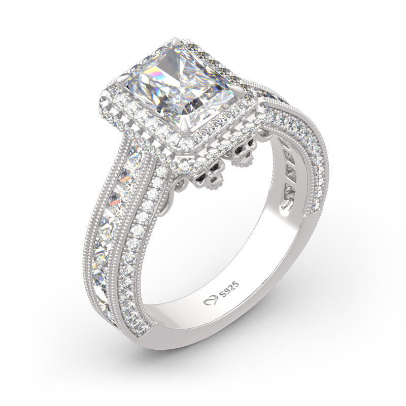 Jeulia Halo Radiant Cut Sterling Silver Skull Ring