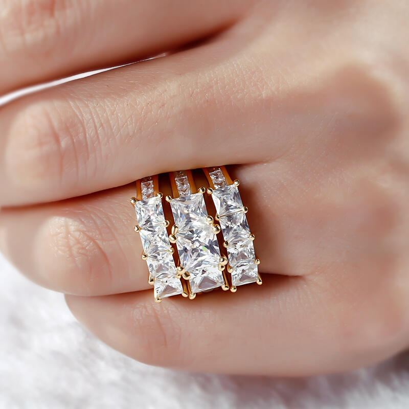 Jeulia Gold Tone Princess Cut Sterling Silver Ring Set