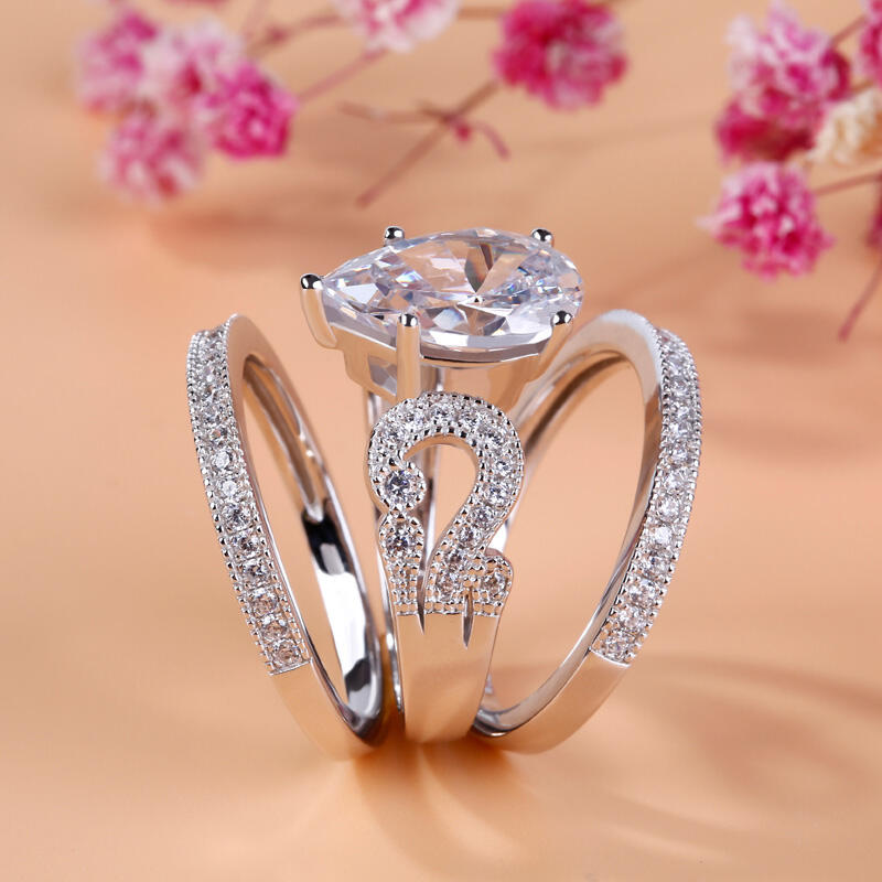 Jeulia 3PC Pear Cut Sterling Silver Ring Set
