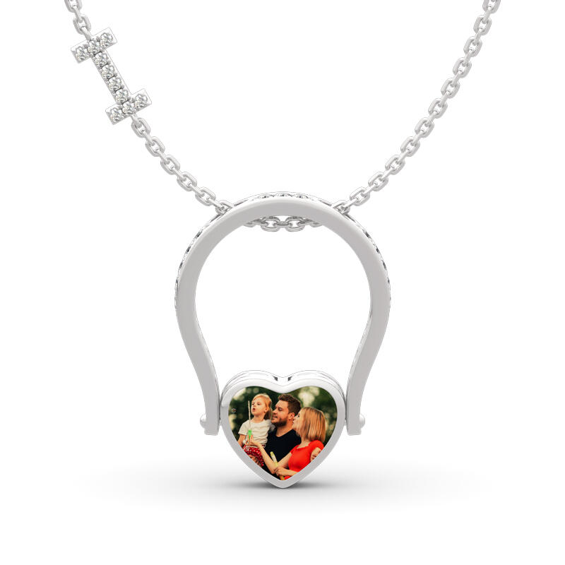 Jeulia "Song of Family" Sterling Silver Personalized Photo Ring (With A Free Chain)