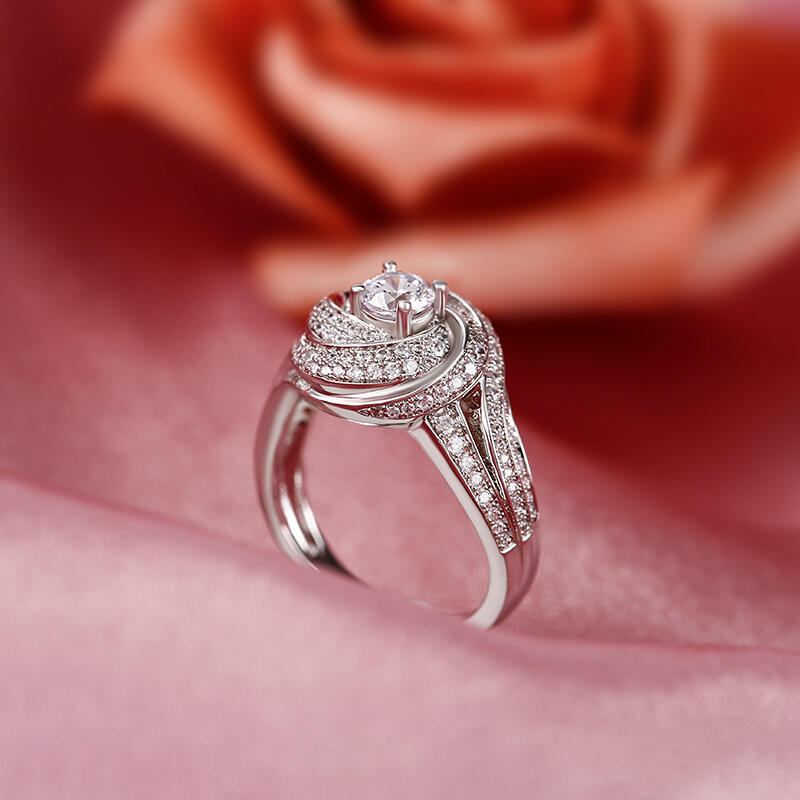 Jeulia Spiral Design Round Cut Sterling Silver Ring