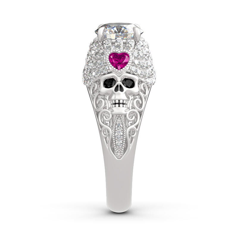 Jeulia Vintage Round Cut Heart Sterling Silver Skull Ring