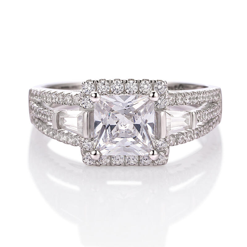 Jeulia Halo Princess Cut Sterling Silver Ring