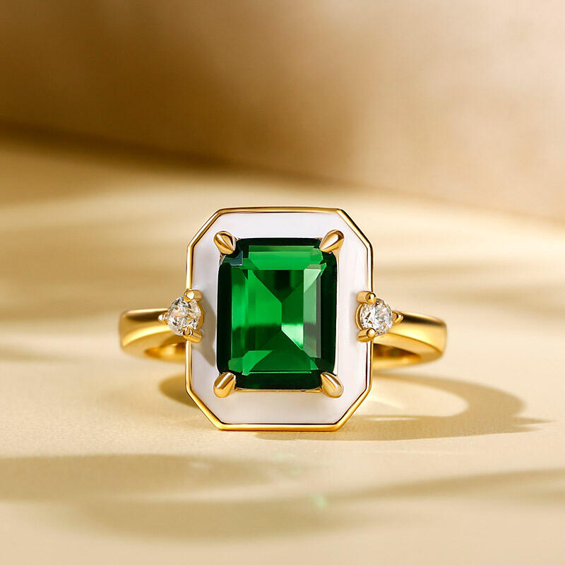 Jeulia Unique Halo Emerald Cut Sterling Silver Ring