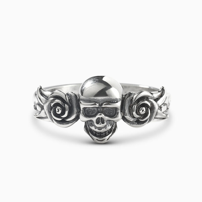Jeulia "Rose Flower" Skull Sterling Silver Ring