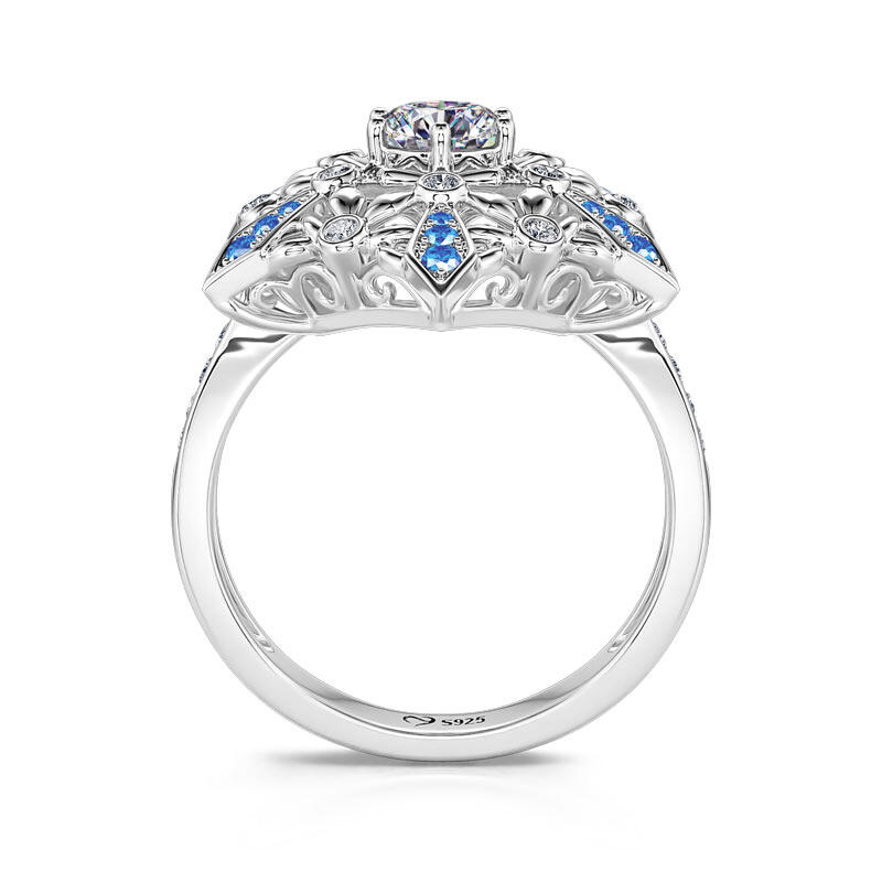 Jeulia "Snow Princess" Snowflake Round Cut Sterling Silver Ring