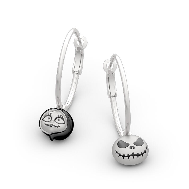 Jeulia "Amor Eterno" Pendientes de aro de plata de pareja de calavera