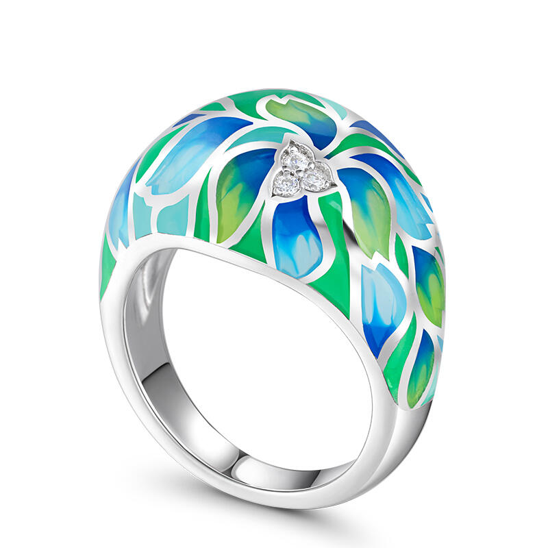 Jeulia "In Full Bloom" Flower Enamel Sterling Silver Women's Band