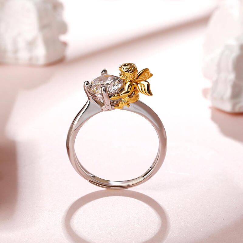 Jeulia Hug Me Anillo Ajustable de Ángel de Plata de Ley con Corte Redondo