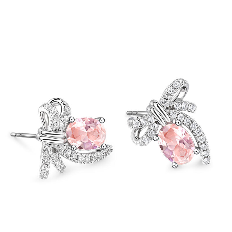 Jeulia Bowknot Synthetic Morganite Sterling Silver Earrings