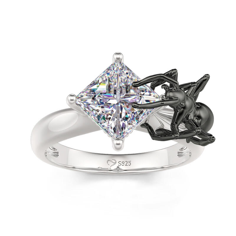 Jeulia Hug Me "Fascinating Insect" Ant Princess Cut Sterling Silver Ring