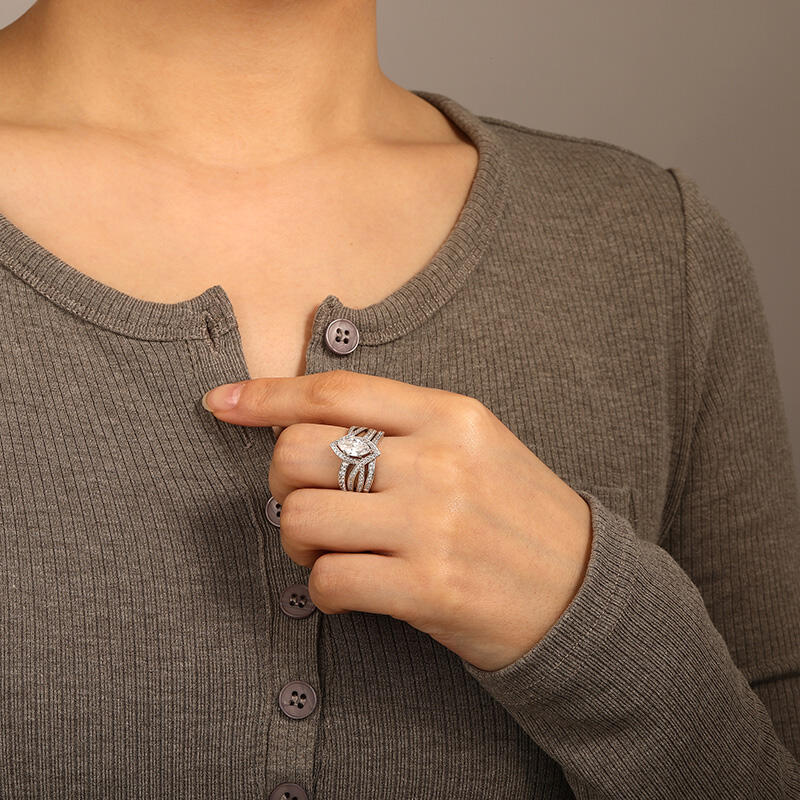 "Die ewige Wahrheit" Marquisenschliff 2-teiliges Brautset