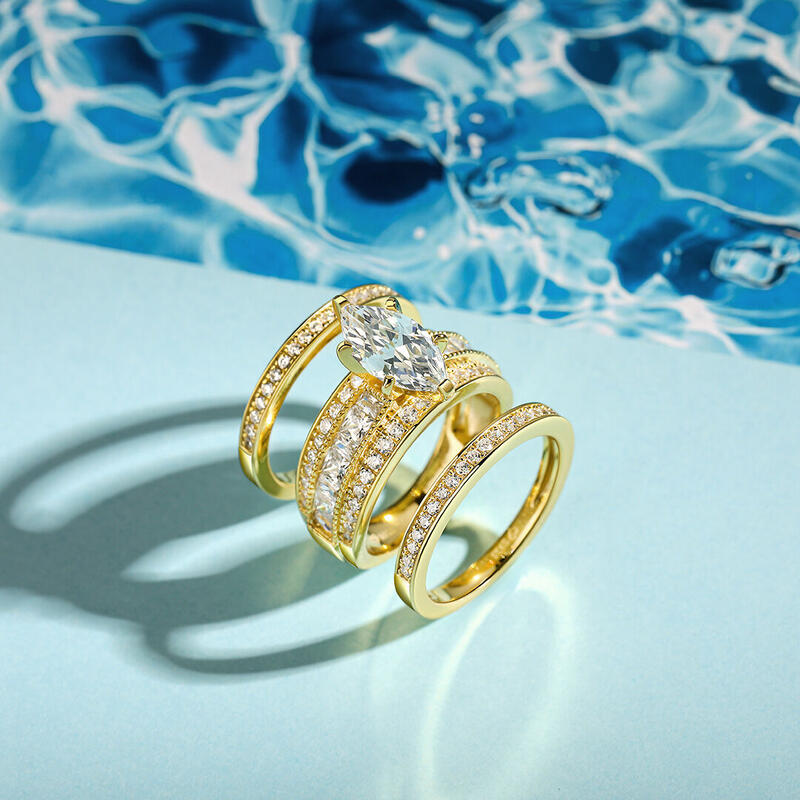 Jeulia 3PC Marquise Cut Sterling Silver Ring Set