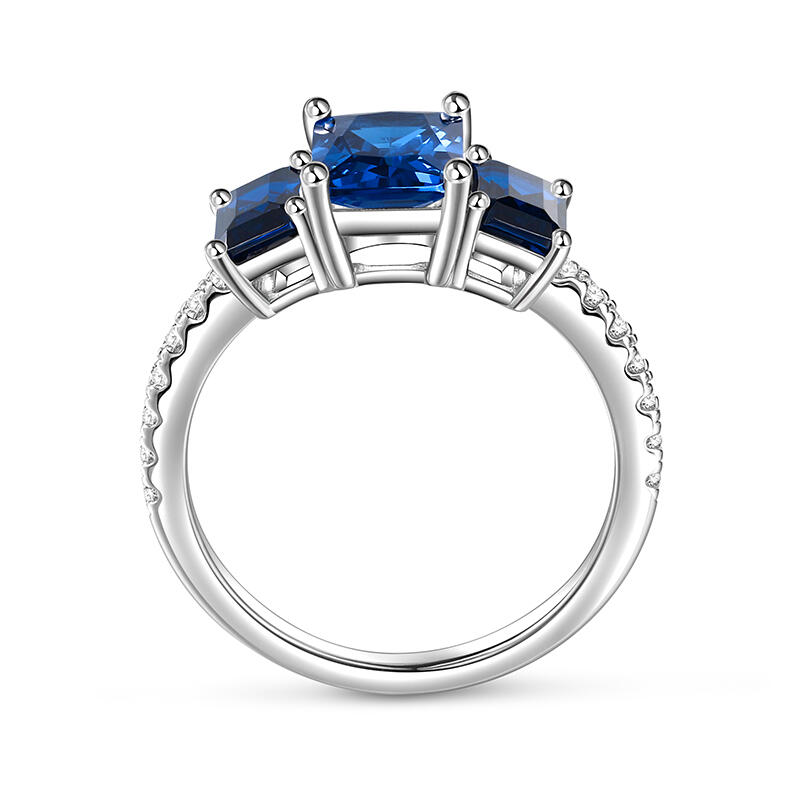 Jeulia Three Stone Radiant Cut Sterling Silver Engagement Ring