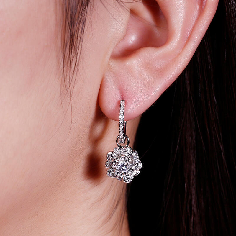 Jeulia Flower Design Sterling Silver Drop Earrings