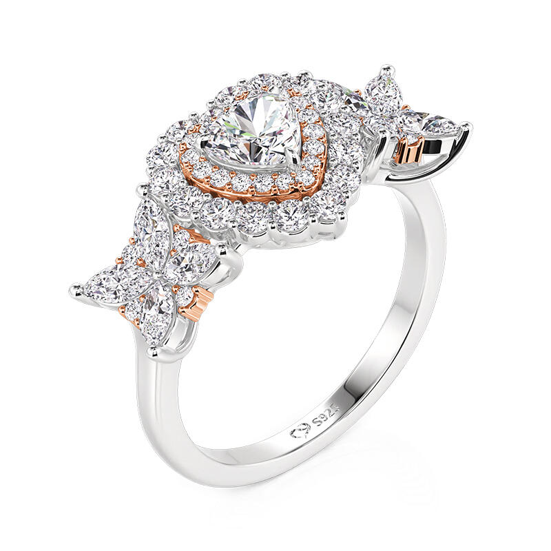 Jeulia Double Halo Two Tone Heart Wedding Ring
