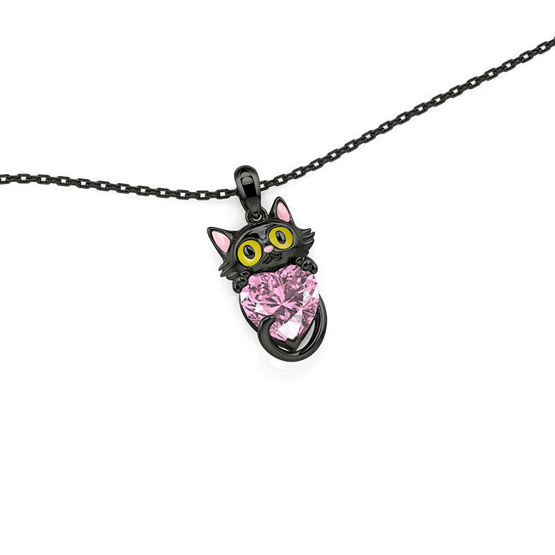 Jeulia Hug Me Collar Personalizado Piedra de Nacimiento Gato Negro