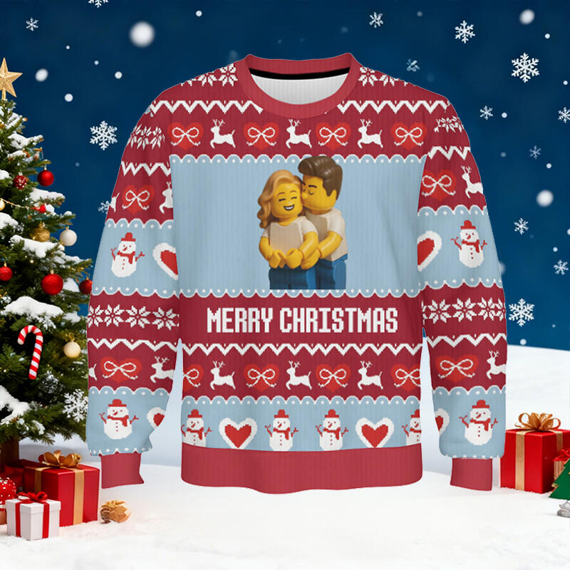 Personalized Ugly Sweater Unisex Custom Photo Cartoon Style Design Perfect Christmas Gift for Lovers