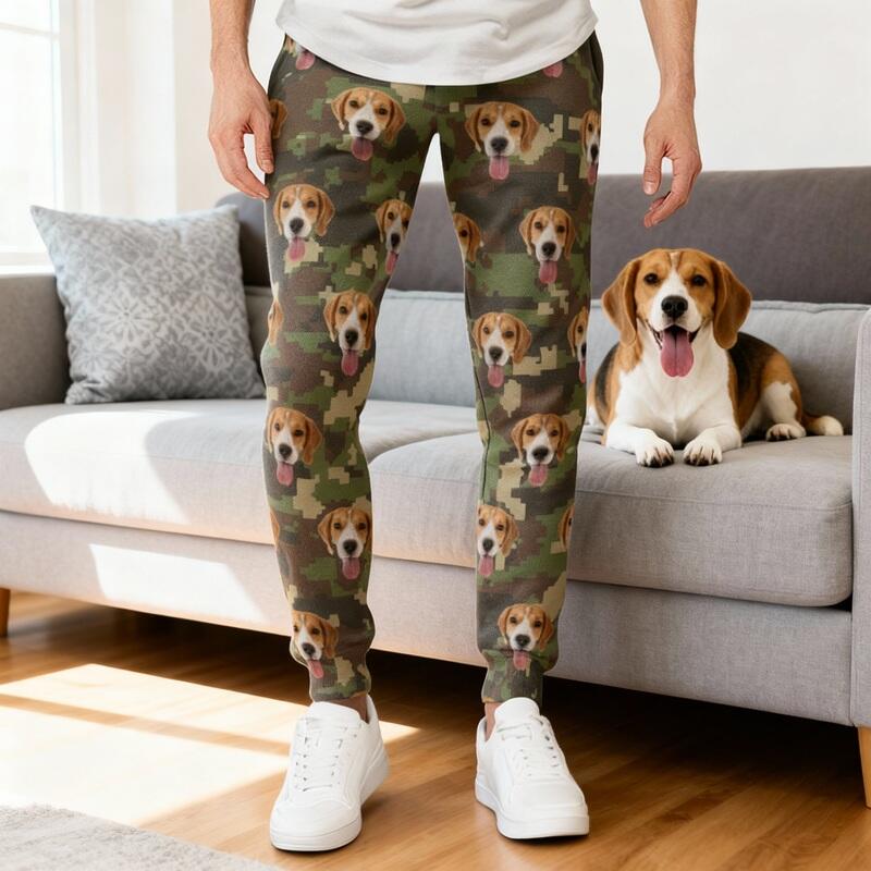 Pantaloni della tuta unisex personalizzati con foto personalizzata Design mimetico Regalo per gli amanti degli animali domestici