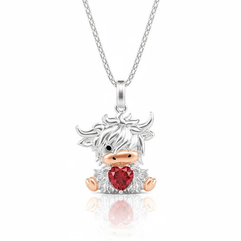 Jeulia Hug Me Custom Highland Cow Necklace with Birthstone