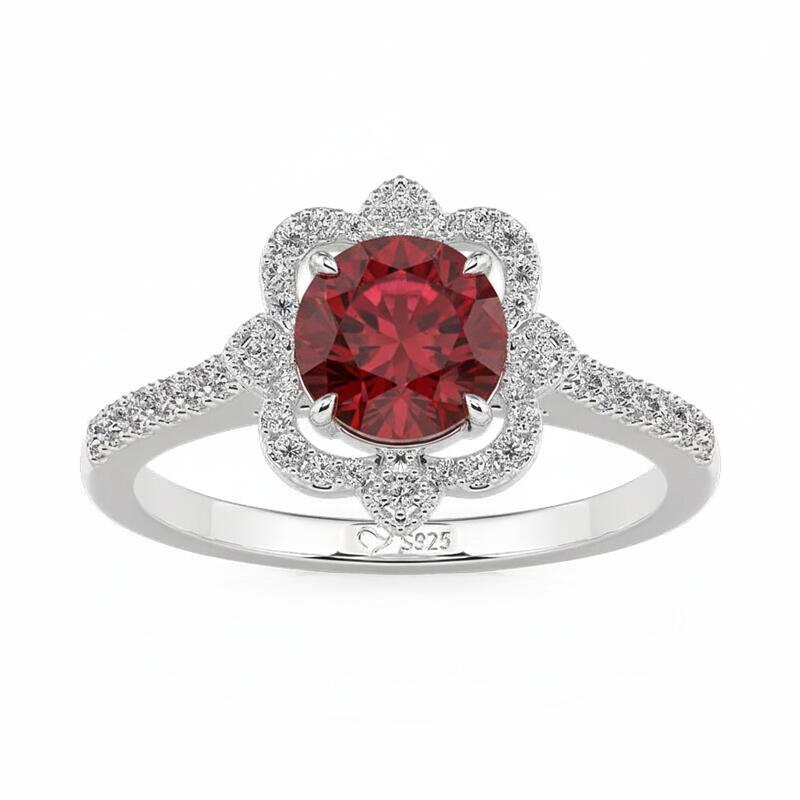 Jeulia Hollow Halo Custom Round Cut Engagement Ring with Birthstone