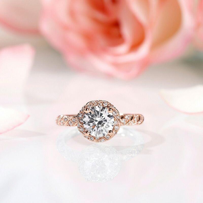 Jeulia Floral Halo Round Cut Sterling Silver Ring