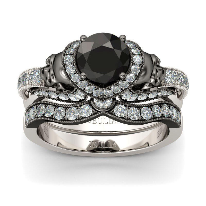 Jeulia Milgrain Round Cut Sterling Silver Skull Ring