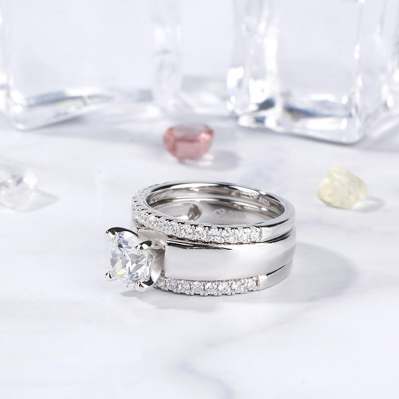 Jeulia Ensemble de Bagues en Argent Sterling Coupe Ronde 3PC