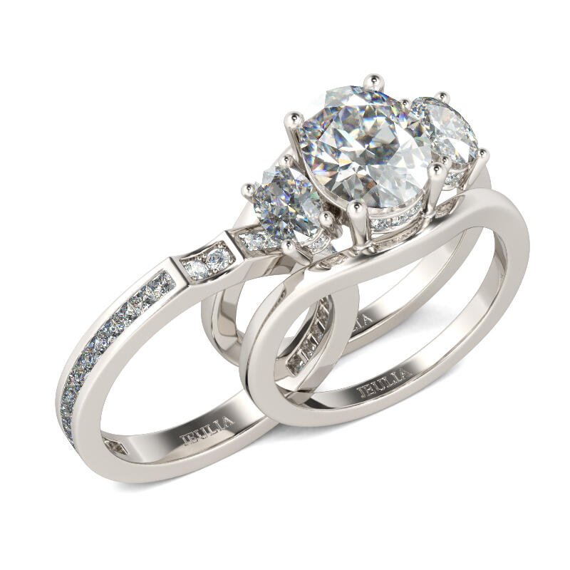 Jeulia Three Stone Oval Cut Sterling Silver Ring Set