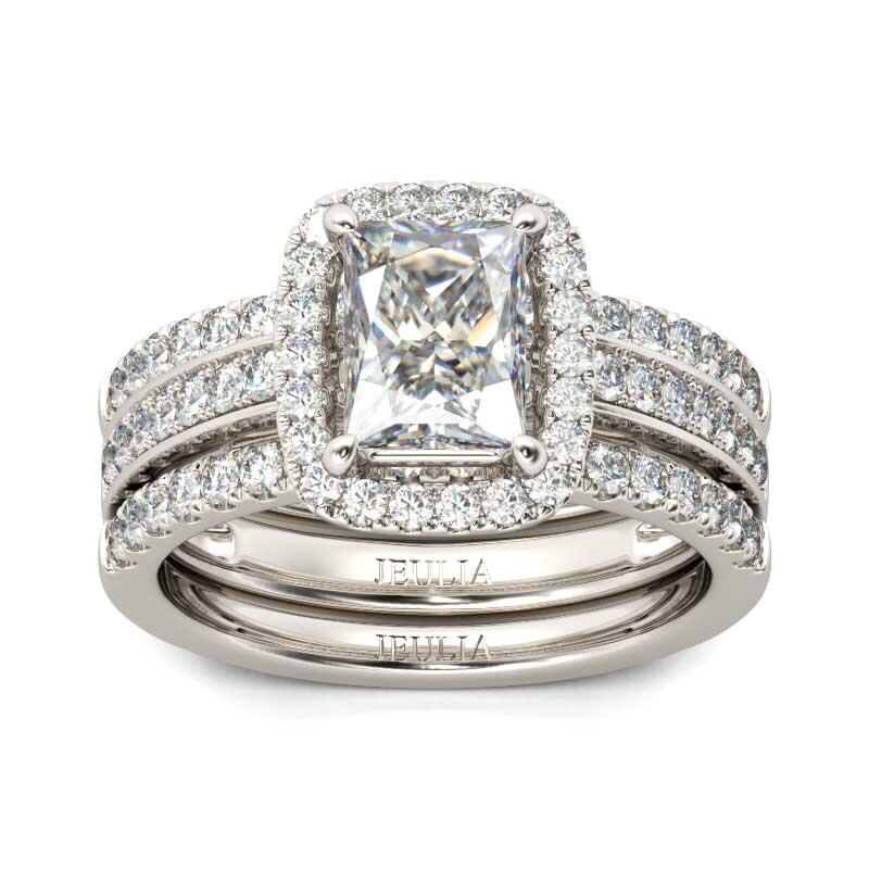 Jeulia Halo Radiant Cut Sterling Silver Enhancer Ring Set