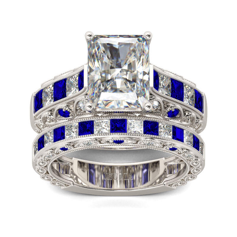 Jeulia Art Deco Radiant Cut Sterling Silver Ring Set
