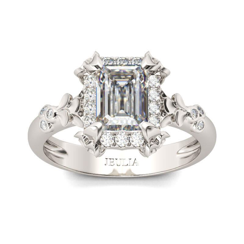 Jeulia Flower Emerald Cut Sterling Silver Ring