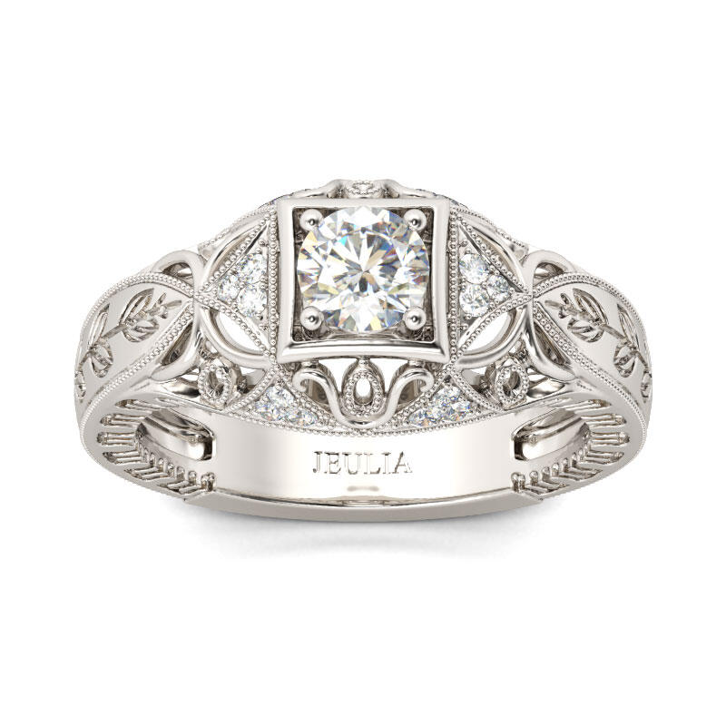 Jeulia Anillo Con Estilo Vintage De Talla Redonda En Plata De Ley