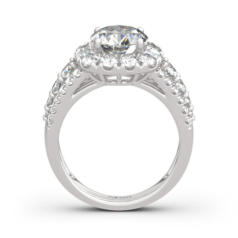 Pierścionek Srebrny z Okrągłym Szlifem Aureola