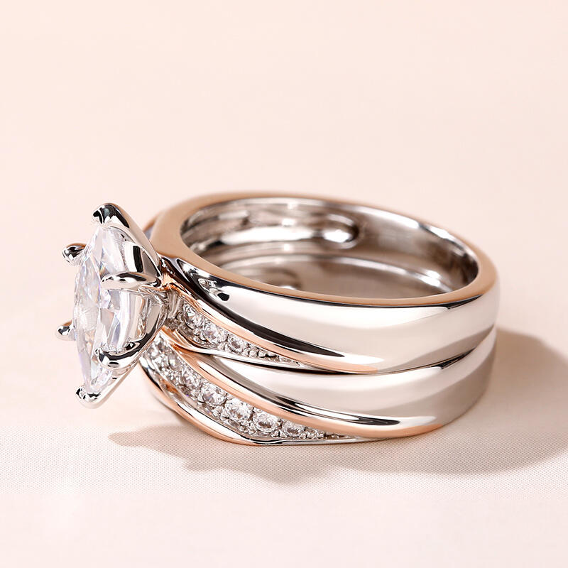 Jeulia Anillos De Plata Esterlina Diagonal Marquesa Set De Con Piedra