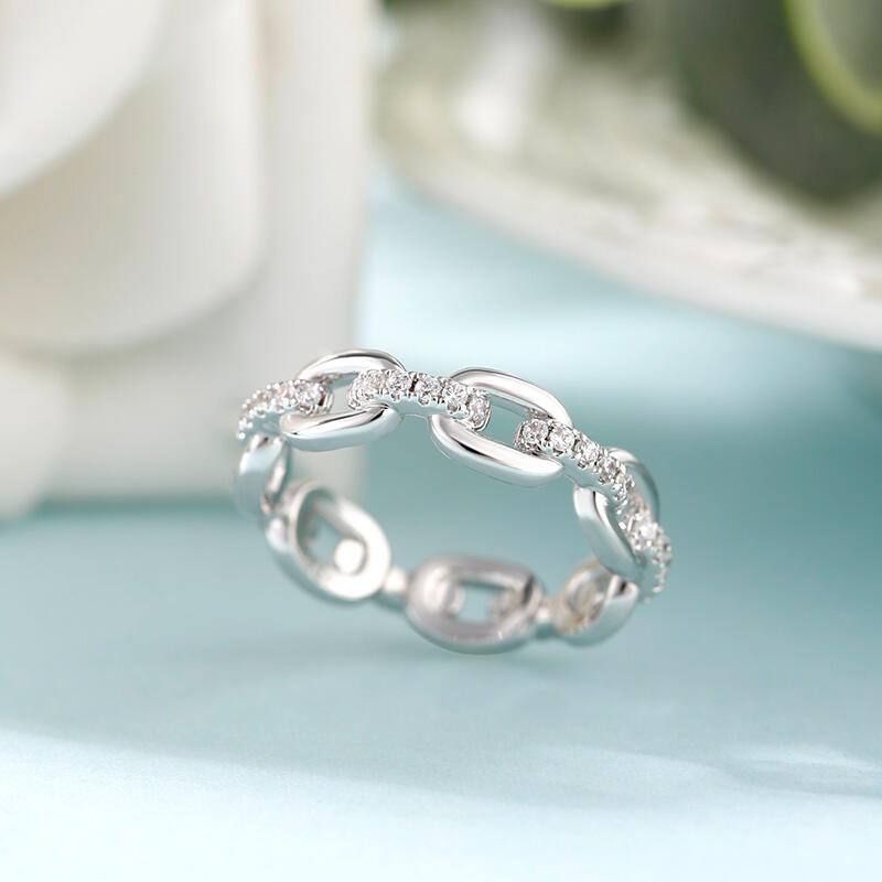 Jeulia Chain Link Round Cut Sterling Silver Women's Band