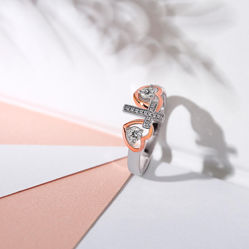 Jeulia Heart & Cross Faith Round Cut Sterling Silver Ring