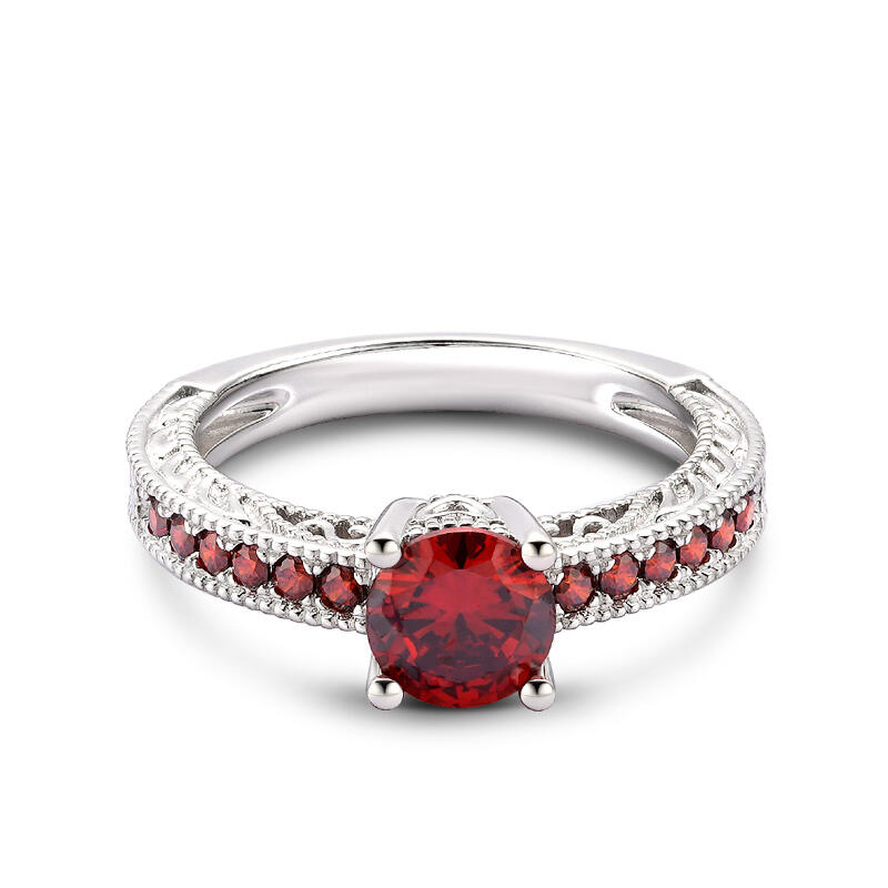 Jeulia Classic Round Cut Sterling Silver Ring