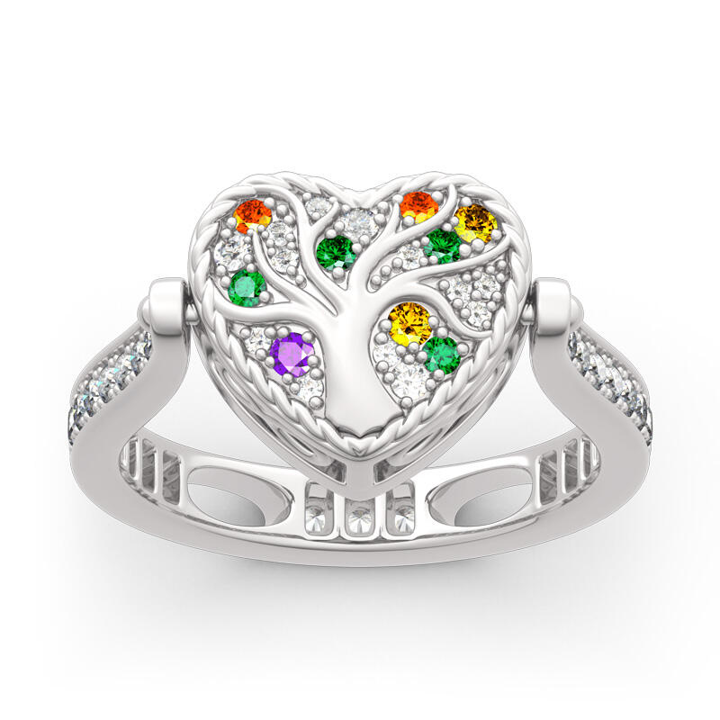 Jeulia "Song of Family" Sterling Silver Personalized Photo Ring (With A Free Chain)