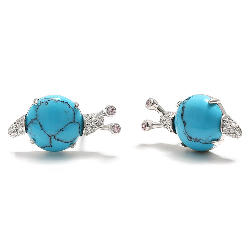 Jeulia "Natural Beauty" Snail Turquoise Design Sterling Silver Earrings