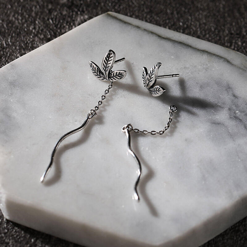 Jeulia Leaf Shape Sterling Silver Dangle Earrings