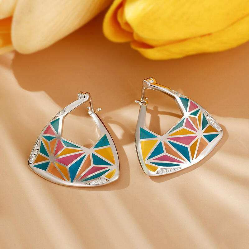 Jeulia "Geometric Pattern" Multicolored Enamel Sterling Silver Earrings