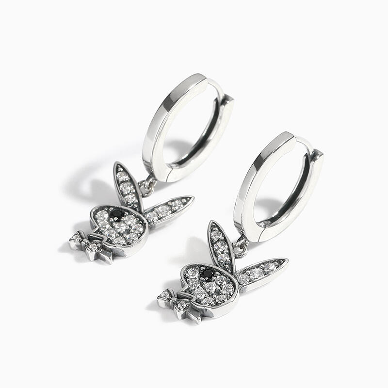 Jeulia Pendientes de conejos pequeños lindos de plata para mujer