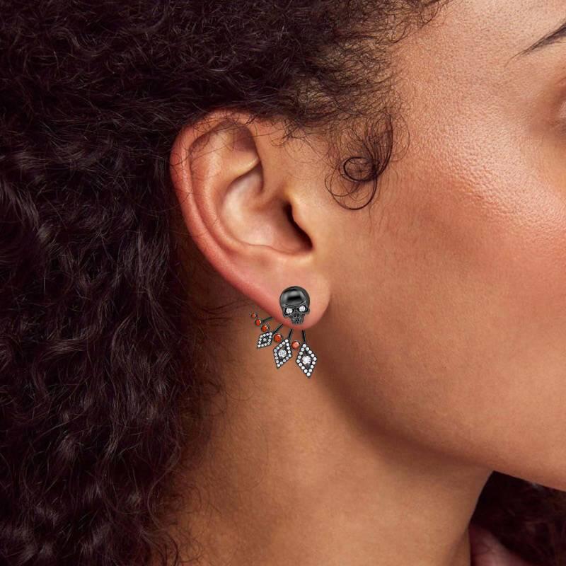 Jeulia "Rebellion" Skull Design Sterling Silver Ear Jackets