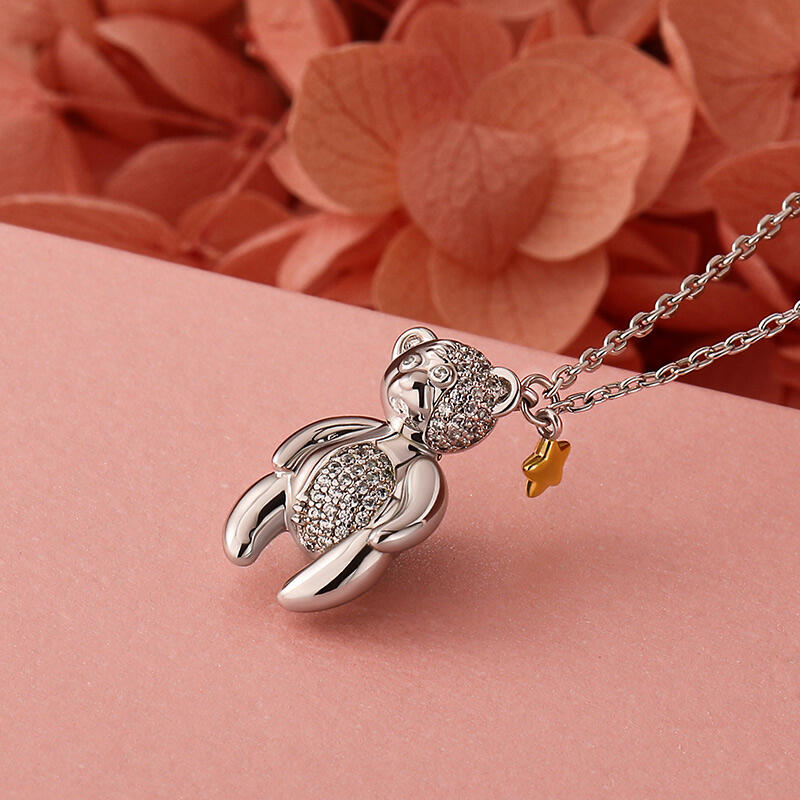 Jeulia Colar bonito de prata esterlina com urso e estrela para mulheres