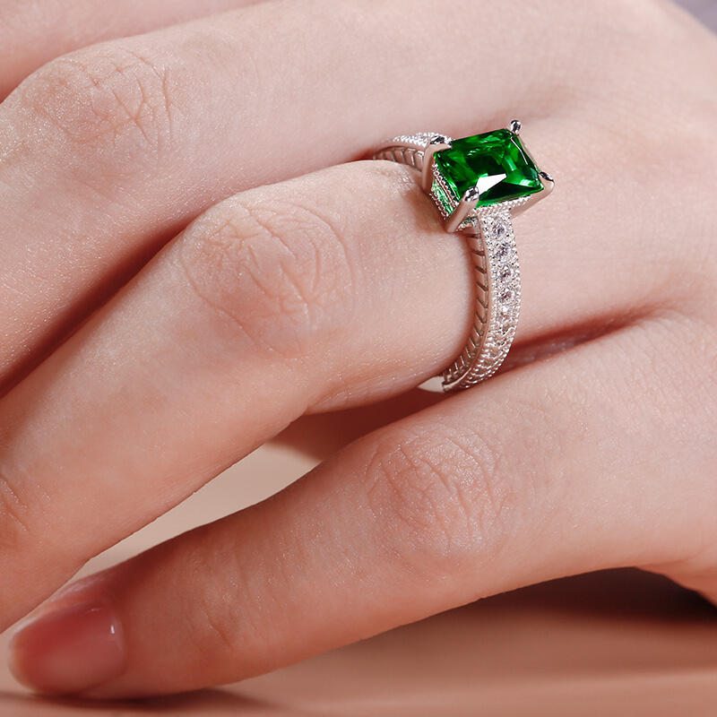 Jeulia Milgrain Radiant Cut Sterling Silver Ring