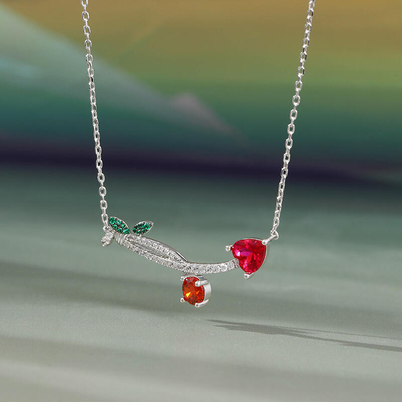 Collar de plata esterlina de diseño cereza para mujer